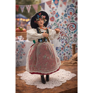 Hand Made Vintage 1970’s Polish Folk Art Dolls Traditional Dress Tarnów Poland